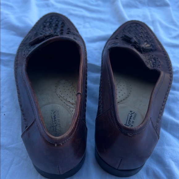 Santoni Dark Brown Woven Leather Loafers - Picture 6 of 8
